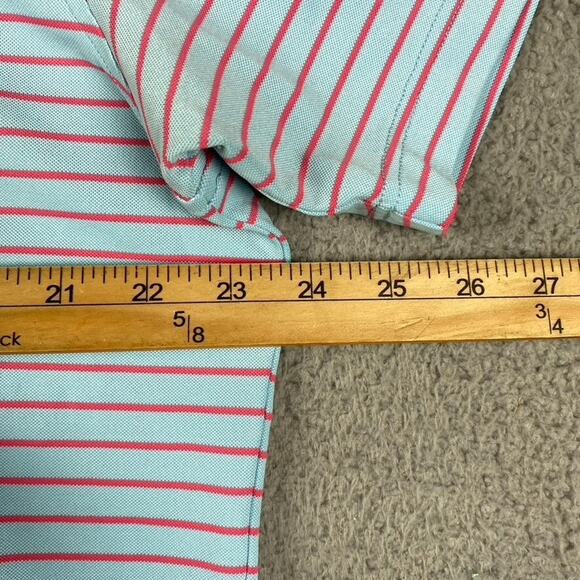 Johnnie-O Polo Golf Shirt Men's Large Blue Pink Striped Performance Athletic - Picture 5 of 9